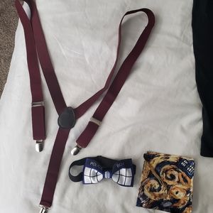 Doctor Who bowtie, pocket square, and suspenders